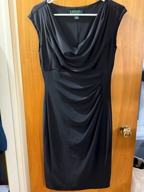 Ralph Lauren Black Draped Cowl Neck Midi Dress